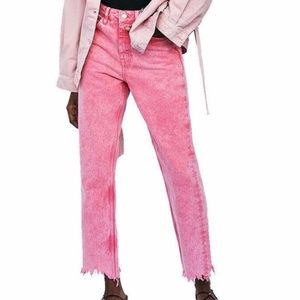 Zara Pink High Waist Mom Jeans Raw Hem